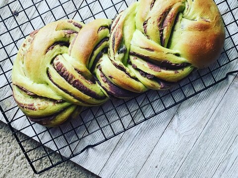 抹茶と小豆のパン♪